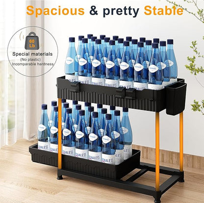 3 Pack Under Sink Organizers, 2-Tier Multi-Use Kitchen and Bathroom Organizers and Storage with Sliding Drawers, Bathroom Cabinet Organizer (Black, 14.8 Inch)