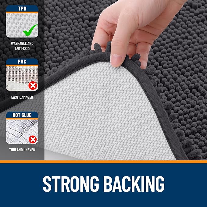 OLANLY Bathroom Rugs 32x20, Extra Soft Absorbent Chenille Bath Rugs, Rubber Backing Quick Dry, Machine Washable Bath Mats for Bathroom Floor, Tub and Shower, Home Decor Accessories, Dark Grey