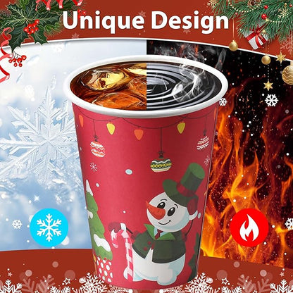 100 Pack 12 oz Christmas Coffee Cups, Disposable Paper Coffee Cups for Hot/Cold Drinks Office Home Shop Event (Two Colors)