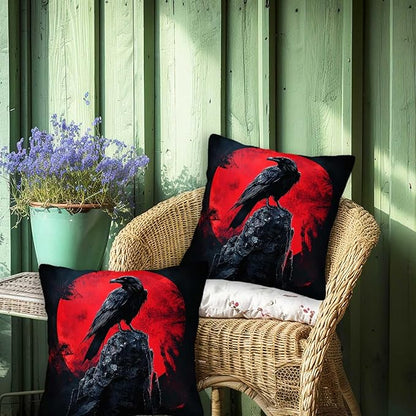Raven Throw Pillow Covers Set of 2 | 18x18 Inches Cushion Cases for Couch, Sofa, Bedroom and Living Room | Gothic Pillowcases for Home Decoration
