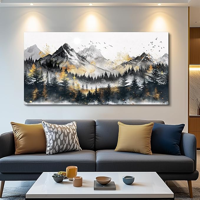 FUHAIHUA Large Wall Art For Living Room Canvas Wall Decor For Bedroom Forest Mountain Landscape Painting Office Mural Abstract Pictures Prints Artwork Aesthetic Family Room Decoration 24x48 In