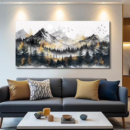 FUHAIHUA Large Wall Art For Living Room Canvas Wall Decor For Bedroom Forest Mountain Landscape Painting Office Mural Abstract Pictures Prints Artwork Aesthetic Family Room Decoration 24x48 In