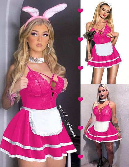 Avidlove Sexy Maid Lingerie for Women Halloween Outfit French Maid Costume Babydoll Lingerie Dress Cosplay Lingeries