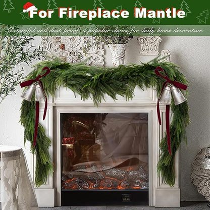 Christmas Norfolk Pine Garland, 6FT Soft-Touch Artificial Pine, Realistic Winter Garland for Mantle, Table, Fireplace, Wall Xmas Decor