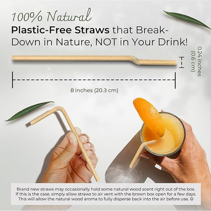 Flexible Biodegradable Sugarcane Straws, 120 Count | 100% Compostable, Plastic-Free, Eco-Friendly Drinking Straws for Cold Drinks | 7.8'' Bendable, Disposable Sugarcane Fiber Straw (120 PCS)