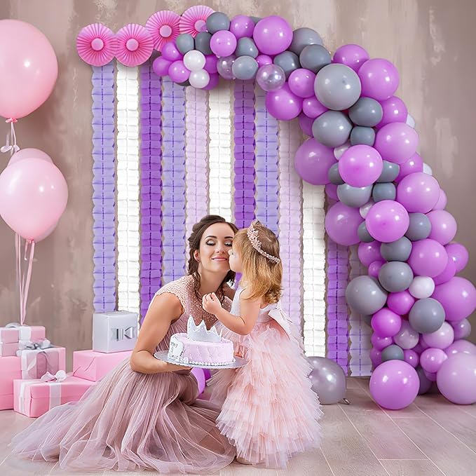 12Pcs Purple Party Decorations, Hanging Purple and White Lavender Paper Streamers Garland for Women Girls Birthday Baby Shower Wedding Graduation Party Backdrop Decor