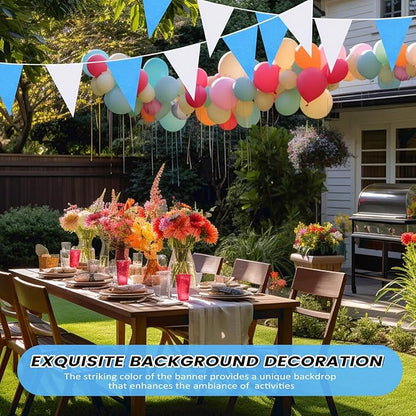 100 Feet Pennant Banners Flags 75 Solid String Triangle Flags for Grand Opening, Carnival Theme Birthday Party Decoration Outdoor Events Classroom Decoration(Blue White)