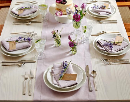 Solino Home Linen Napkins Set of 6 - Classic Hemstitch 100% Pure Linen Lilac Dinner Napkins Cloth 20 x 20 Inch - Handcrafted and Machine Washable