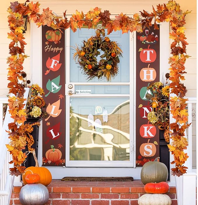 DearHouse 6 Pack Fall Garland Maple Leaf Clearance, 5.9Ft/Piece Hanging Vine Artificial Autumn Garland Thanksgiving Decor for Home Wedding Fireplace Party Christmas (Orange)