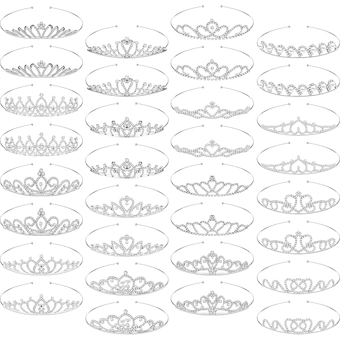 32 Pieces Girls Crystal Tiara Crown Rhinestone Tiara Headband Crystal Princess Tiaras Silver Heart Crown Headband for Wedding Prom Birthday Party Hair Jewelry