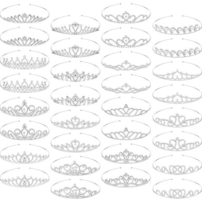 32 Pieces Girls Crystal Tiara Crown Rhinestone Tiara Headband Crystal Princess Tiaras Silver Heart Crown Headband for Wedding Prom Birthday Party Hair Jewelry