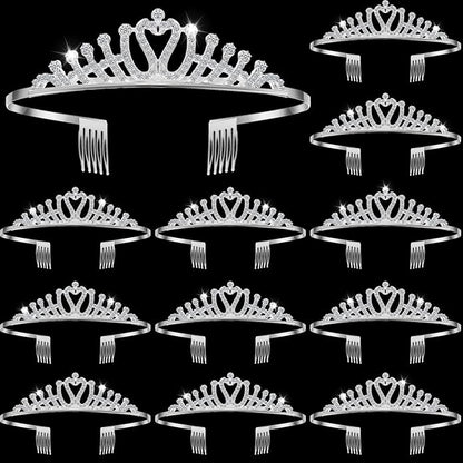 Remuuly 12 Pcs Princess Tiara for Women Silver Queen Tiara Rhinestone Hair Accessories, Princess Headbands Bulk for Bridal Wedding Birthday Prom Christmas Party, with Comb