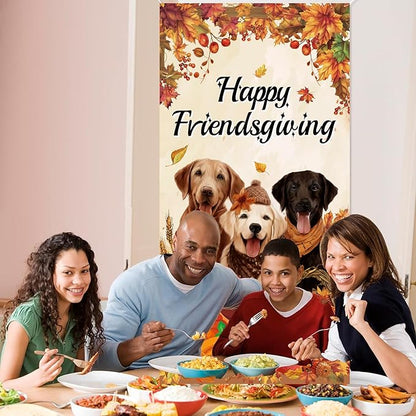 Friendsgiving Door Cover Banner Happy Thanksgiving Party Decorations, Dog Pumpkin Maple Leaves Give Thanks Turkey Friendsgiving Door Party Decorations