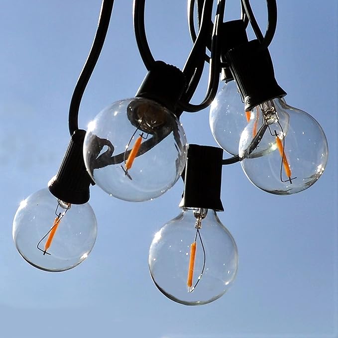 Hometown Evolution, Inc. G50 2" LED Filament Outdoor Patio String Lights with 0.6 Watt Light Bulbs (G50 LED - Black Wire, 50 ft)