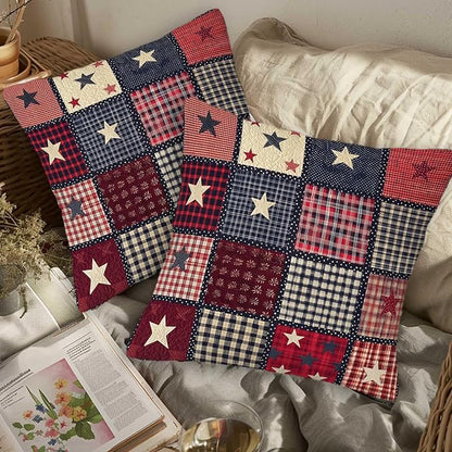 Flag Patchwork Print Throw Pillow Covers Set of 2 | 18x18 Inches Cushion Cases for Couch, Sofa, Bedroom and Living Room | Farmhouse Pillowcases for Home Decoration