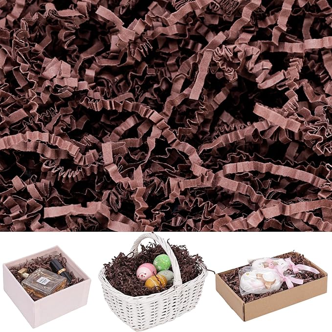 VGOODALL 2LB Crinkle Paper Filler, Dark Brown Shredded Confetti Paper for Gift Basket Filling Birthday Party Gift Box Wrapping Stuffing Supplies