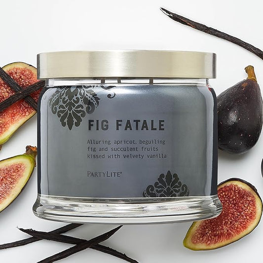 PartyLite Fig Fatale Scented, Notes of Apricot, Green Fig, Peach, Mango, Strawberry and Vanilla,13.2oz 3-Wick Jar Candle, 45 Hour Burn Time, Luxurious Fragrance, Perfect for Gifting