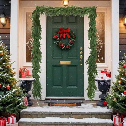 9FT Christmas Artificial Norfolk Pine Garlands for Mantle Fireplace, Real Touch Faux Greenery Pine Garland for Holiday Xmas Decorations
