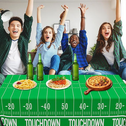 QZYL Football Party Supplies, Disposable Football Tablecloth, 4 PCS Table Cloth with 2 Styles, Touchdown Theme Tablecloths, Plastic Table Runner for Game Day Party Decorations