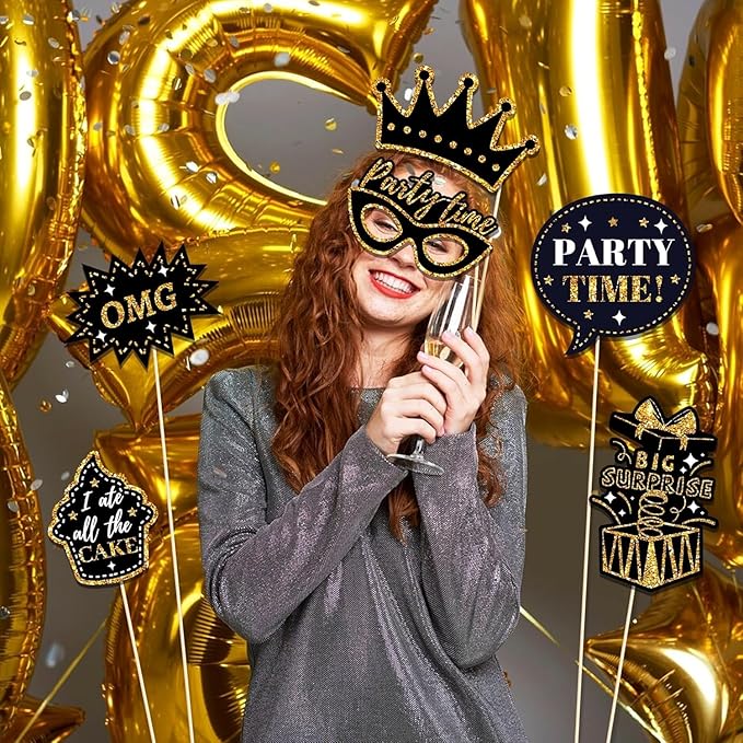 HARZHI Photo Booth Props Kit for Birthday Wedding Party Supplies Carnival Crazy Dance Decor Photobooth Funny Cute Holiday Selfie Supplies Masked Ball (36 Pcs Birthday)