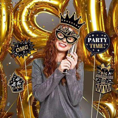HARZHI Photo Booth Props Kit for Birthday Wedding Party Supplies Carnival Crazy Dance Decor Photobooth Funny Cute Holiday Selfie Supplies Masked Ball (36 Pcs Birthday)