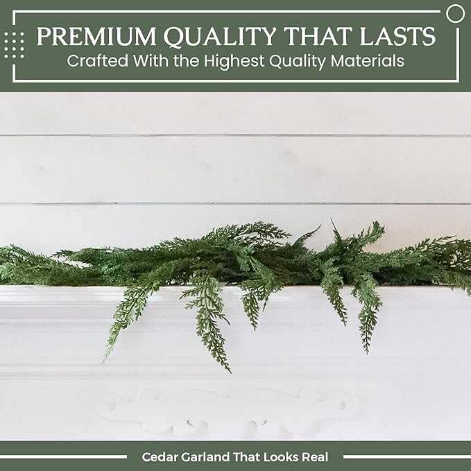 6ft Real Touch Cedar Garland Artificial Realistic 6 ft, Faux Cedar Garland Realistic, Realistic Christmas Garland for Mantle, Stairs, Table, Fireplace Real Touch Garlands Fireplace