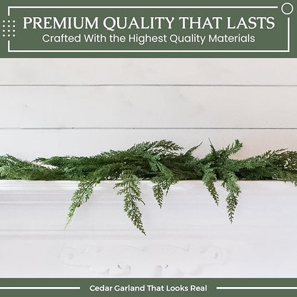 6ft Real Touch Cedar Garland Artificial Realistic 6 ft, Faux Cedar Garland Realistic, Realistic Christmas Garland for Mantle, Stairs, Table, Fireplace Real Touch Garlands Fireplace
