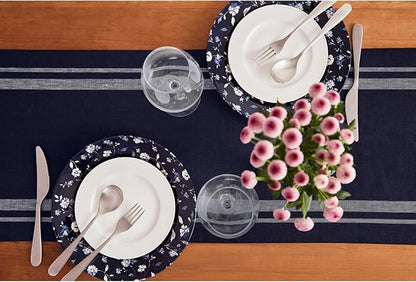 Solino Home Linen Table Runner 72 Inches Long - 100% Pure Linen White and Navy French Stripe Table Runner 14 x 72 Inch for Dining, Dresser, Christmas, Holiday, Winter, New Year