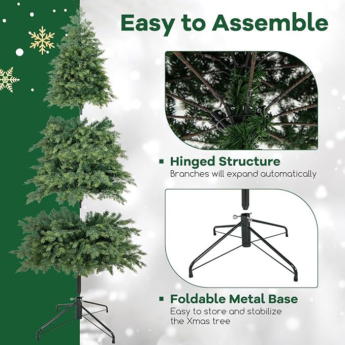 GOFLAME 7.5FT Artificial Christmas Tree, Hinged Xmas Spruce Tree with 1019 Branch Tips, Foldable Metal Stand, Seasonal Holiday Decoration Tree for Home Office Party