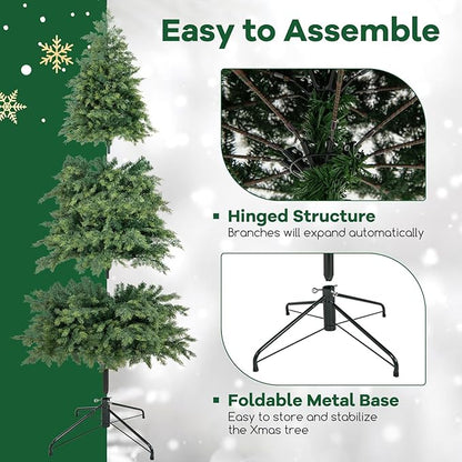 GOFLAME 7.5FT Artificial Christmas Tree, Hinged Xmas Spruce Tree with 1019 Branch Tips, Foldable Metal Stand, Seasonal Holiday Decoration Tree for Home Office Party