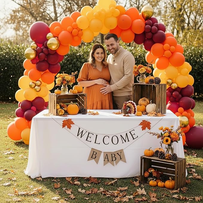 Fall Balloons Arch Garland Kit Burnt Orange Burgundy Mustard Yellow Balloon with Maple Leaf Garland Pumpkin Pine Cone Foil for Autumn Thanksgiving Harvest Birthday Baby Shower Party Decoration