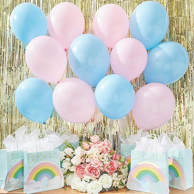 BLUE PANDA Gender Reveal Decorations Balloon Set - 100 Pink & Blue, 12 in, 32.8 ft Ribbon - Gender Reveal Party, Baby Shower & Birthday Party - Includes Balloon Ribbon