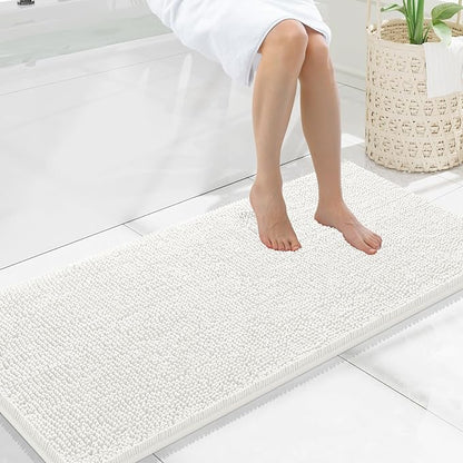 Smiry Luxury Chenille Bathroom Rugs 47x20, Extra Soft and Absorbent Shaggy Bath Mat, Machine Washable, Non-Slip Plush Carpet Runner for Tub, Shower, and Floor, Home Decor Accessories, Ivory