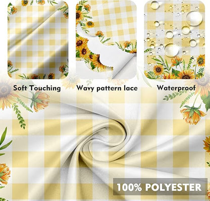 Eikione Sunflower Round Tablecloth 70inch, Fall Gingham Tablecloth Waterproof and Wrinkle-Free, Wild Flower Rustic Table Covers, Fall Decorations for Home