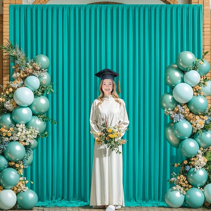 Turquoise Backdrop Curtain for Parties Wrinkle Free Photo Curtains Backdrop Drapes Fabric Decoration for Baby Shower Wedding Birthday Party 5ft x 7ft,2 Panels