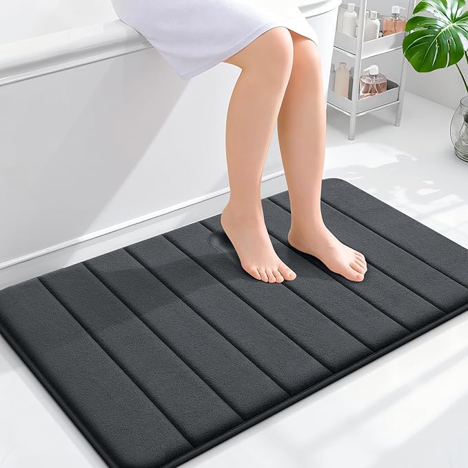 OLANLY Memory Foam Bath Mat 36x24, Super Soft Absorbent Bathroom Rugs, Quick Dry, Machine Washable Shower Floor Rugs, Bathmat Carpet, Bathroom Home Decor Accessories, Dark Gray