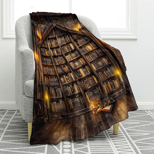 Jekeno Vintage Books Cat Bookshelf Blanket Gifts for Women Men Kids Girls Boys Husband Dad Halloween Birthday Christmas Library Bookcase Candle Decor Bedroom Study Classroom Living Room Throw 60"x80"