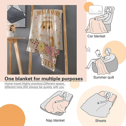 Just A Girl Who Loves Hamsters Blanket Lightweight Cozy Flannel Fleece Throw Blanket Best Gift Home Decor for Bed Couch Outdoor Camping 120"x90" King for Family