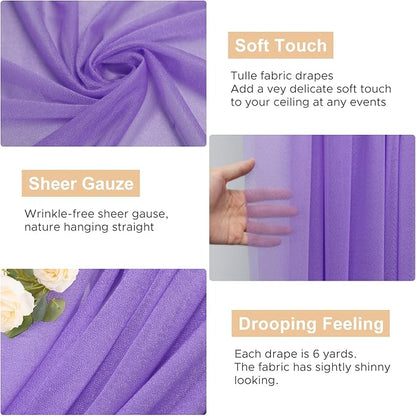 Wokceer Wedding Arch Draping 2 Panels 28.7" x 20FT Lavender Purple Sheer Fabric Backdrop for Ceremony, Birthday Party, Bridal Shower Decoration