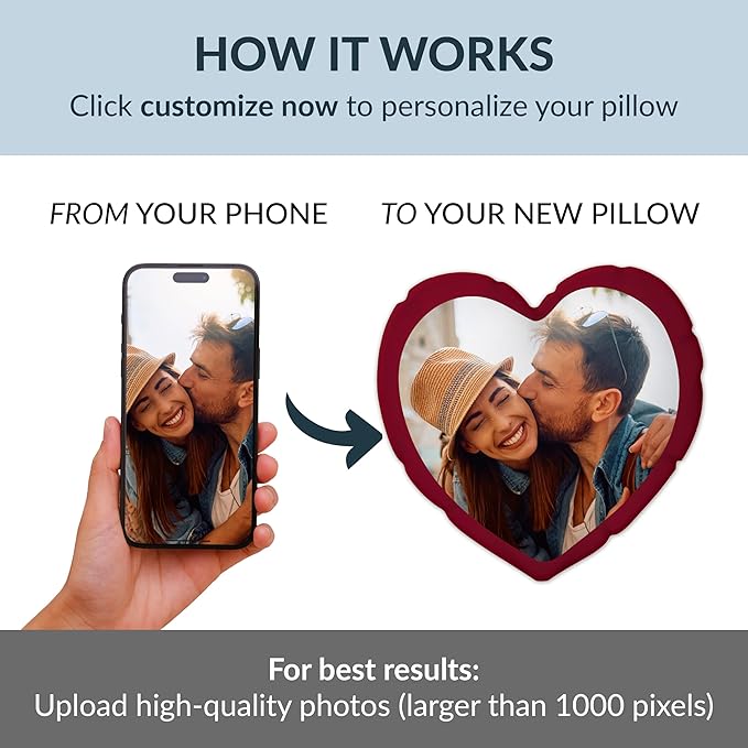 Be Burgundy Custom Heart Shaped Photo Pillow Cover 16x16 Inch – Personalized Couple Pillow with Names, Romantic Photo Cushion for Lovers, Engagement, Anniversary, or Wedding Gift for Him or Her