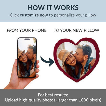 Be Burgundy Custom Heart Shaped Photo Pillow Cover 16x16 Inch – Personalized Couple Pillow with Names, Romantic Photo Cushion for Lovers, Engagement, Anniversary, or Wedding Gift for Him or Her