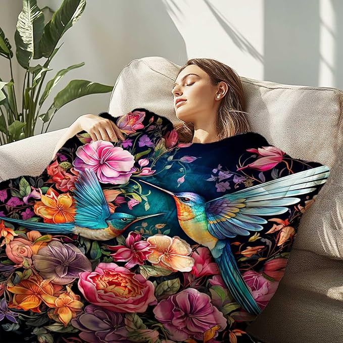 Firmiso Hummingbird Throw Blanket, Hummingbird Gifts for Women, Bird Blanket for Home Decor, Soft Lightweight Fleece, Washable No-Pilling, Single Sided, Hand/Machine Wash, 40x50 Inches