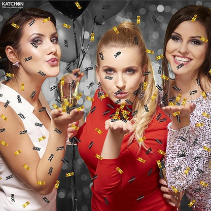 Katchon, Shiny Black and Gold 2026 New Year Confetti - Pack of 500 | Happy New Year Confetti Class of 2026 | New Year Table Decorations 2026 | Happy New Year Decorations 2026
