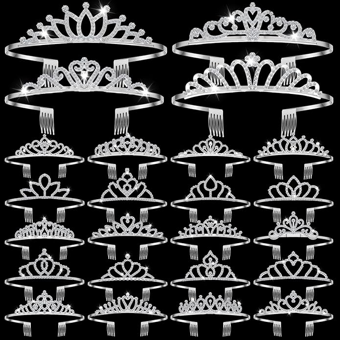 24 Pcs Crystal Tiara Headbands for Women Princess Headband Crown with Combs Tiaras and Crowns for Pageant Bridal Wedding Prom Party Gifts