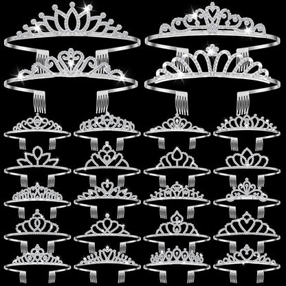 24 Pcs Crystal Tiara Headbands for Women Princess Headband Crown with Combs Tiaras and Crowns for Pageant Bridal Wedding Prom Party Gifts