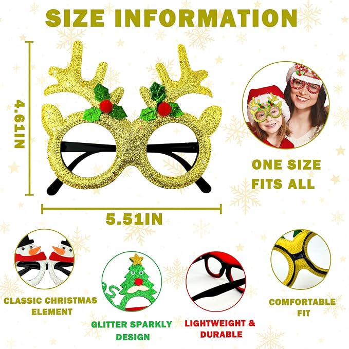 Christmas Party Favors Supplies 24 Pack - Glitter Glasses & Headband Set, Funny Holiday Party Decorations Photo Props, Xmas Costume Eyeglasses Frame & Headwear Accessories Goodie Bag Stocking Stuffers