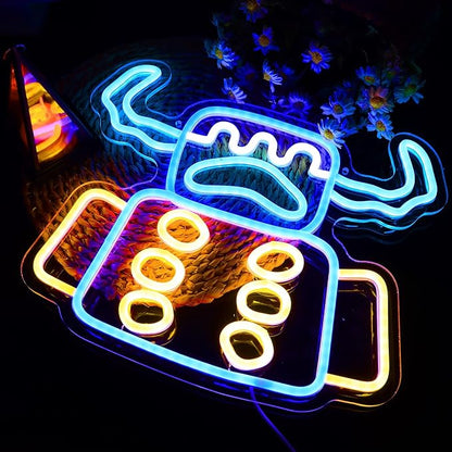 ASDGGB Mine and ICraft Creeper Neon Sign – Eye-Catching LED Wall Art for Gaming Room, Bedroom & Streamer Setup – Cool Glow Robot Decor for Boys, Teens & Gamers –Gift for Mine ICraft Fans