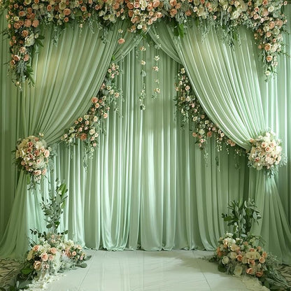 10x10 Sage Green Backdrop Curtain for Parties Wrinkle Free Dark Green Photo Curtains Backdrop Drapes Fabric Decoration for Baby Shower Birthday Party Photography 5ft x 10ft,2 Panels