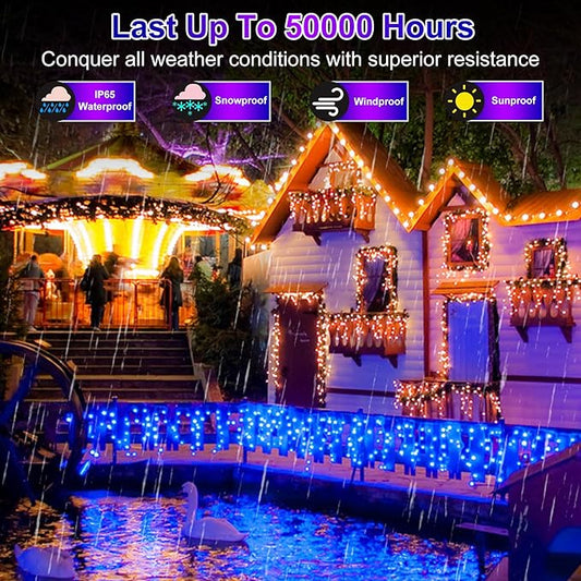 1332 LED 132FT Christmas Lights with 296 Drops, 12 Modes Dimmable Blue Outdoor Hanging Lights with Timer Memory, Waterproof Curtain Lights for Home Bedroom Yard Indoor Tree Window Roof Fence Wedding