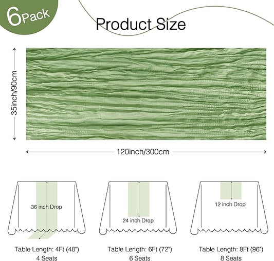 12 Pack Cheesecloth Table Runner 120 Inch Boho Rustic Gauze 10 FT Sage Green Cheese Cloths Table Runners Decorations for Spring Summer Birthday Party Baby Shower Wedding Holiday Home Decor